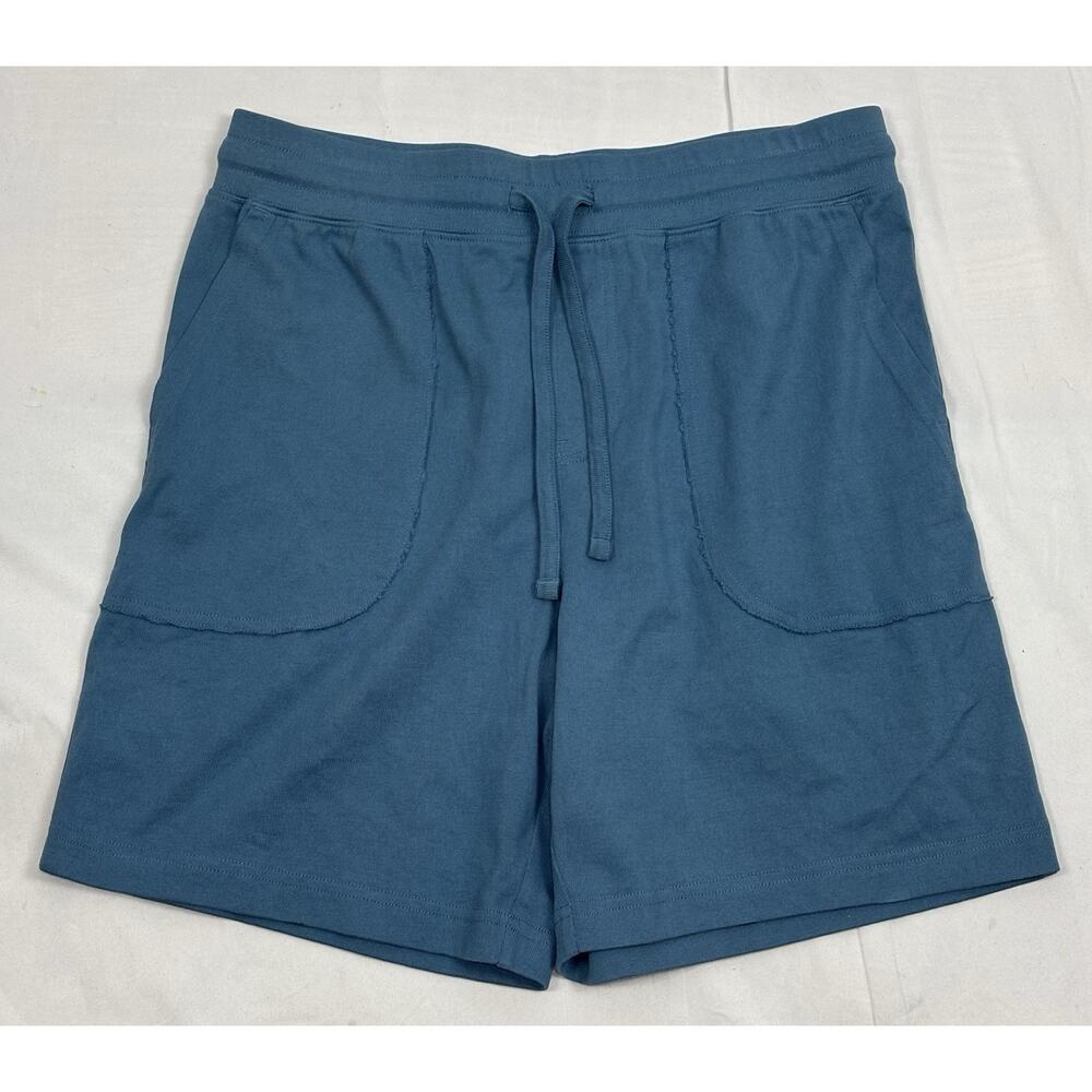 Up West Women’s M High Rise Cotton Drawstring Shorts 6.5” Inseam Blue Pockets